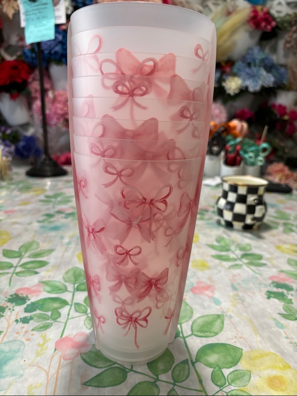 Bella Luxx Pink Bow Frosted Stackable Tumblers - Set of 8